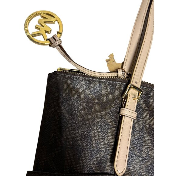 Michael Kors Signature Brown Tote Bag With Beige Handles & Gold Hardware - Picture 3 of 10
